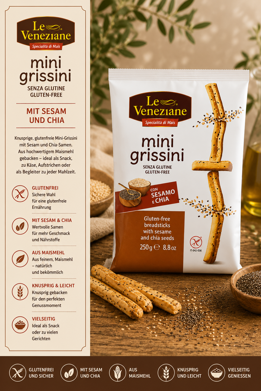 Mini-Grissini, Glutenfrei, Sesam, Chia, Grissini