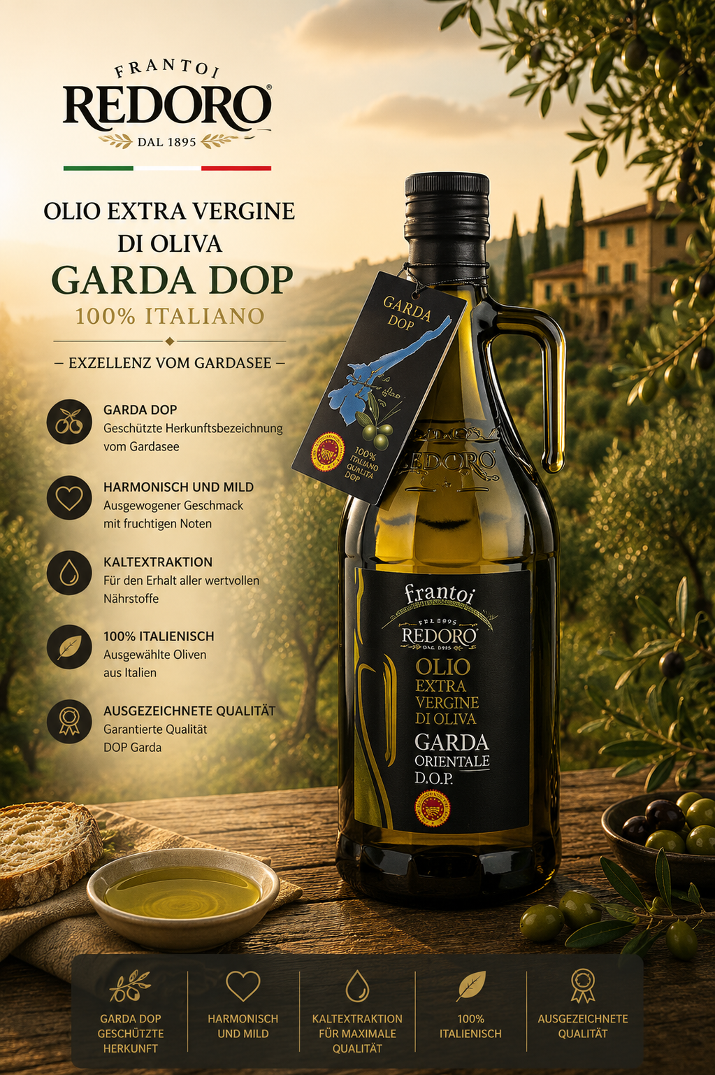 olie, olivenöl, garda dop, italienisch, flasche