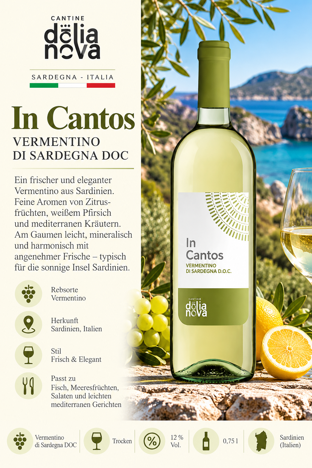 Vermentino, Weißwein, Italien, Sardinien, In Cantos