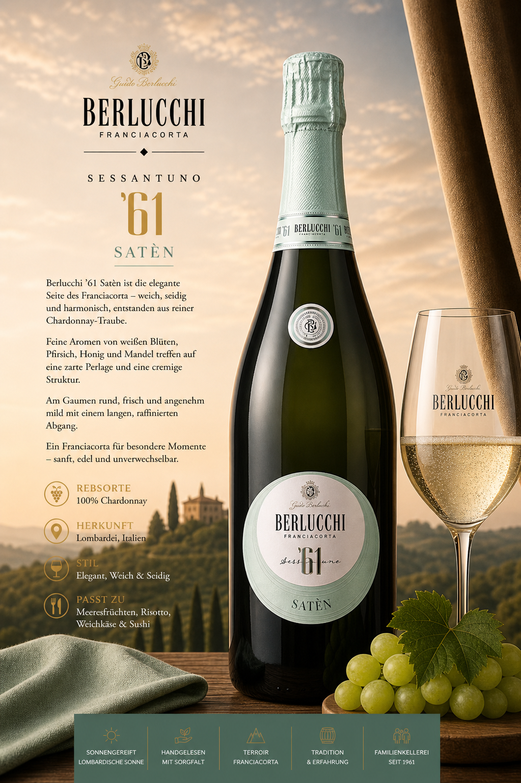 Sekt, Schaumwein, Berlucchi, Satèn, Weißwein