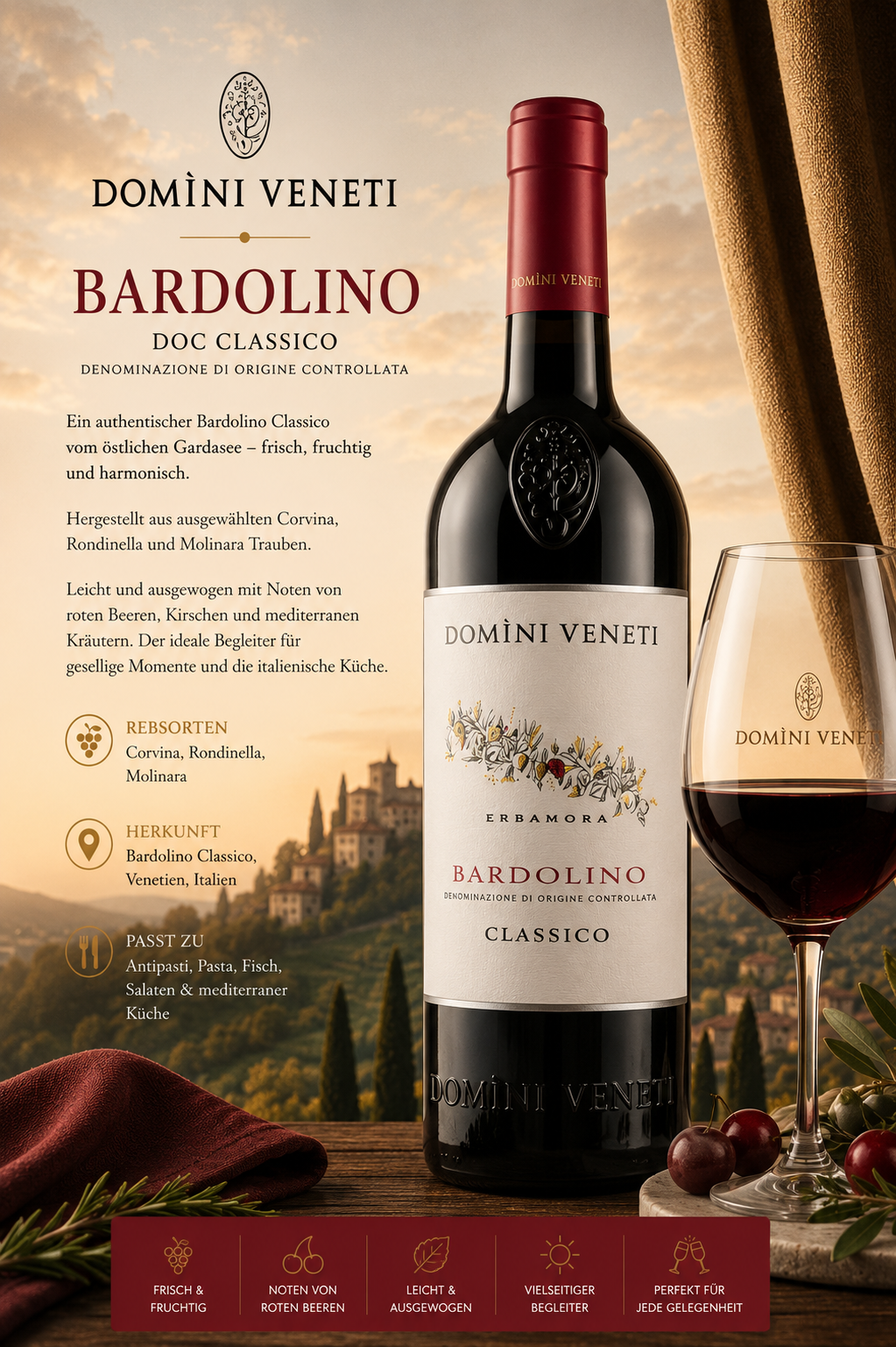 wein, Bardolino, Flasche, Etikett, Glas