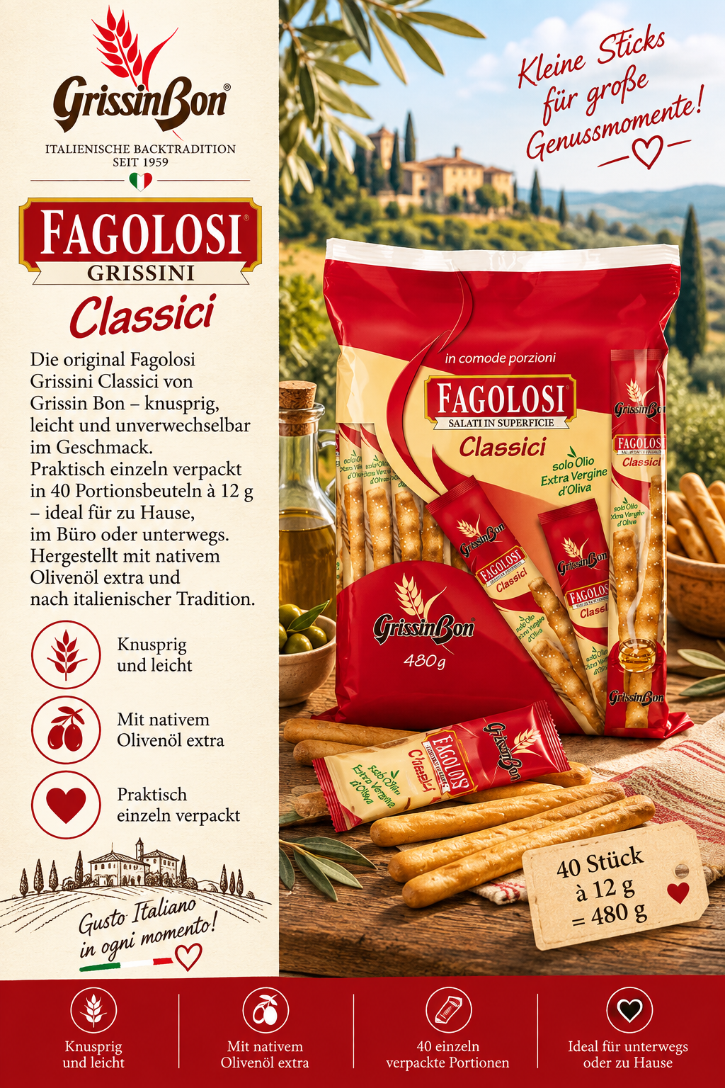 GrissinBon, Fagolo­si, Classic i, Olivenöl, Snackstange