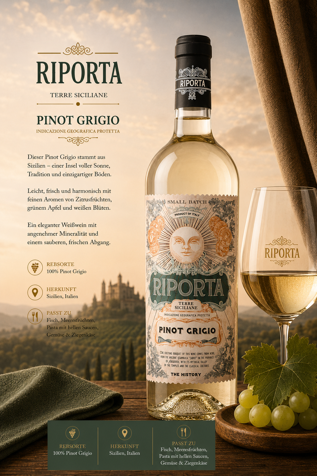 Weißwein, Pinot Grigio, Italien, Glasware, Bodenständiger Geschmack