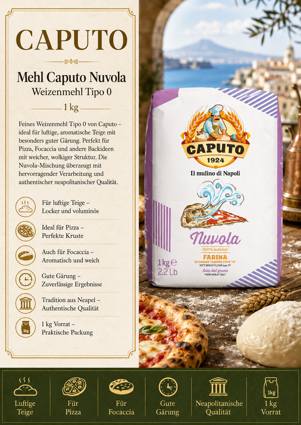 Mehl, Mehltyp 0, Keine Marke, 1 kg, Napolit Stil