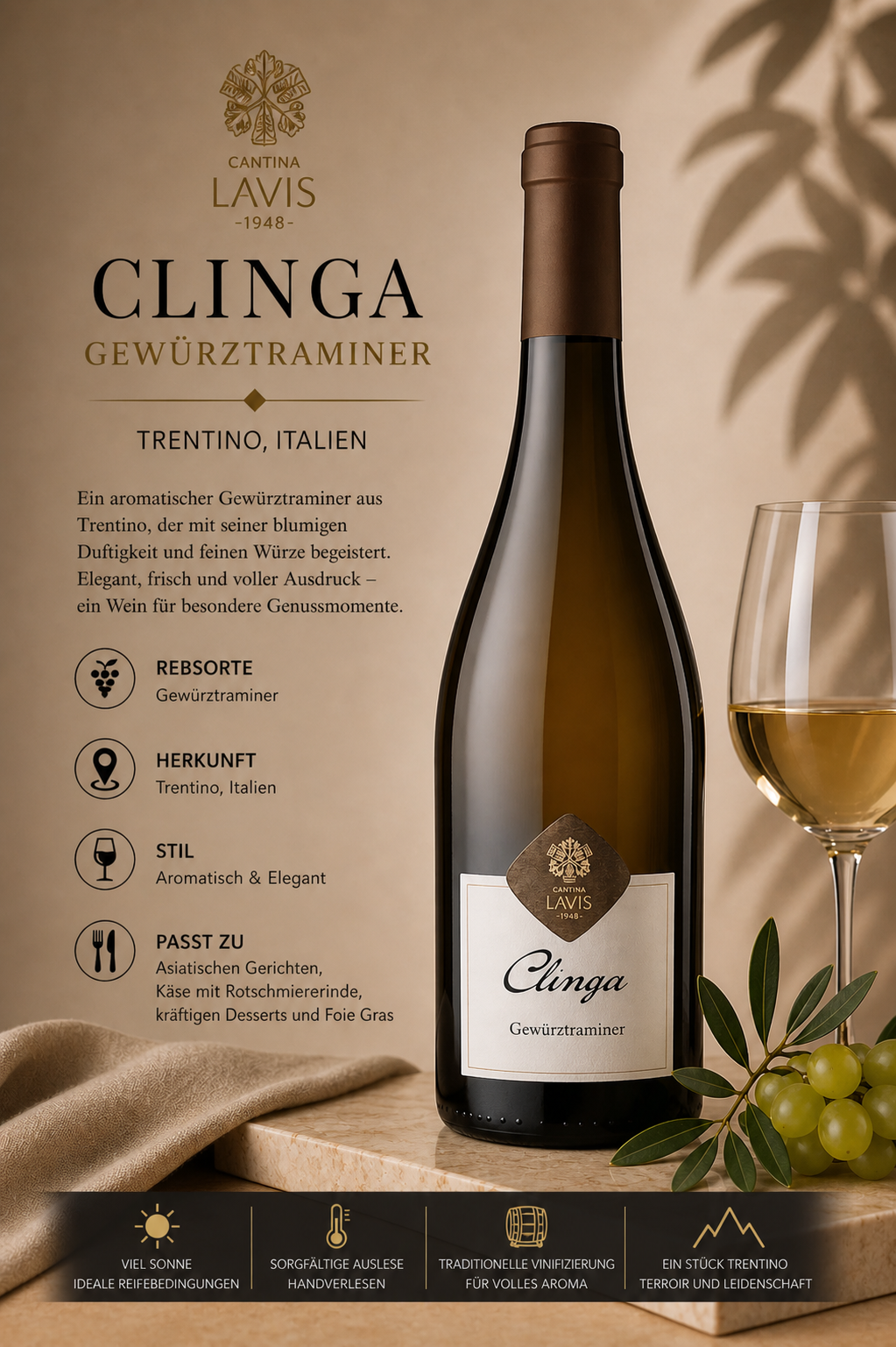 Wein, Gewürztraminer, Clinga, Trentino, Italien