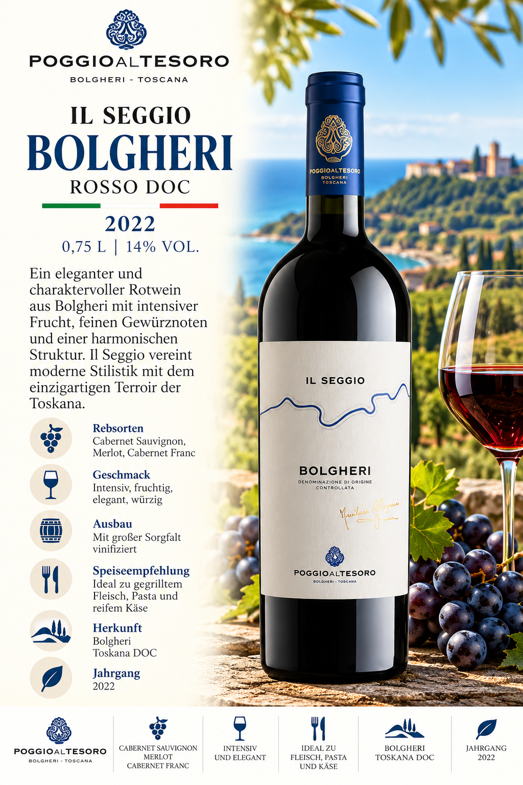 Wein, Rotwein, Bolgheri, Toscana, Flasche