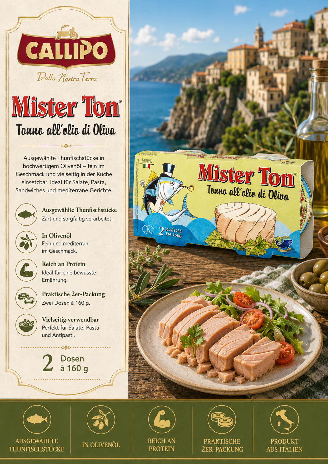 Thunfisch, Olivenöl, Mittelmeer, 2 Dosen, Mister Ton