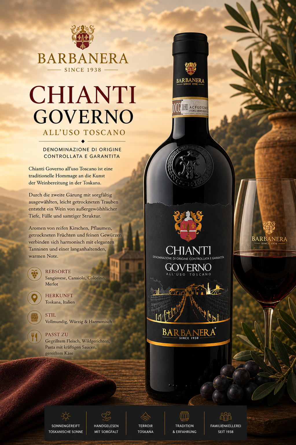 Chianti, Governo, Weinflaasche, Barbera, Toskana