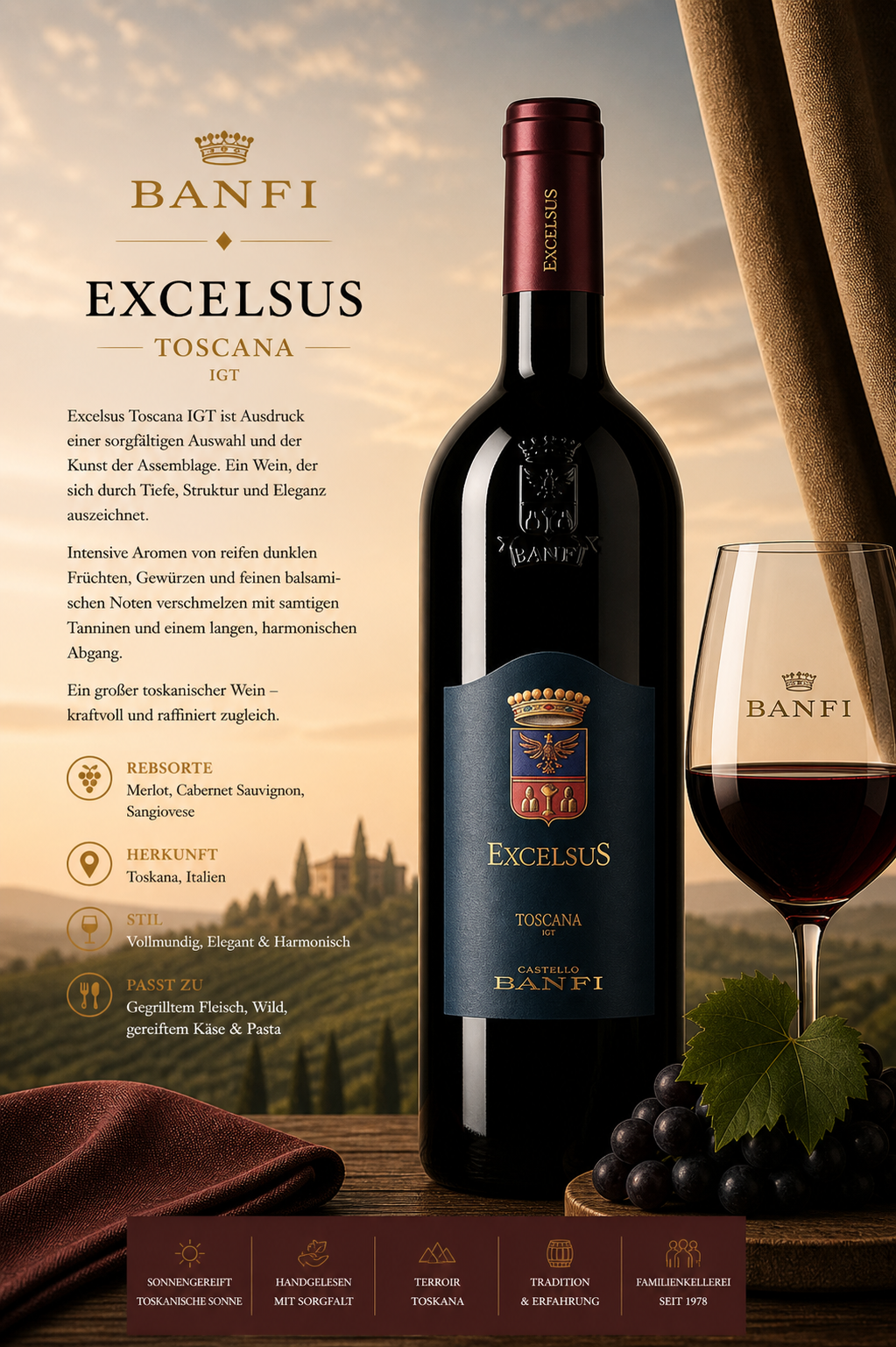 Weinflasche, Rotwein, Toscana, Excelsus, Banfi
