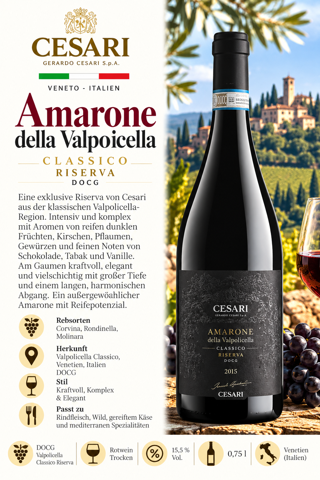 Weinflasche, Rotwein, Amarone, Valpolicella, Classico Riserva