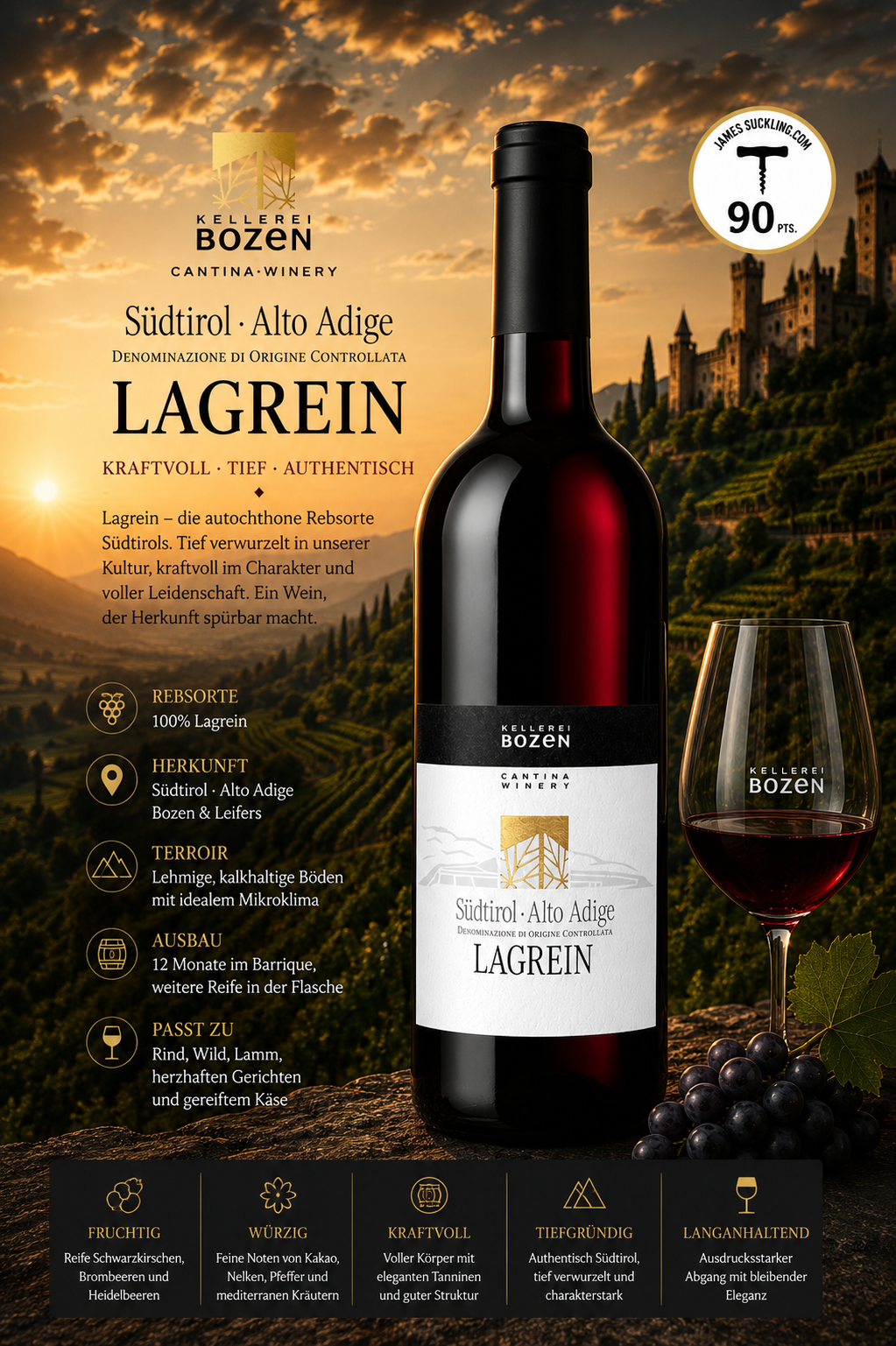 Wein, Lagrein, Rotwein, Südtirol, Flasche