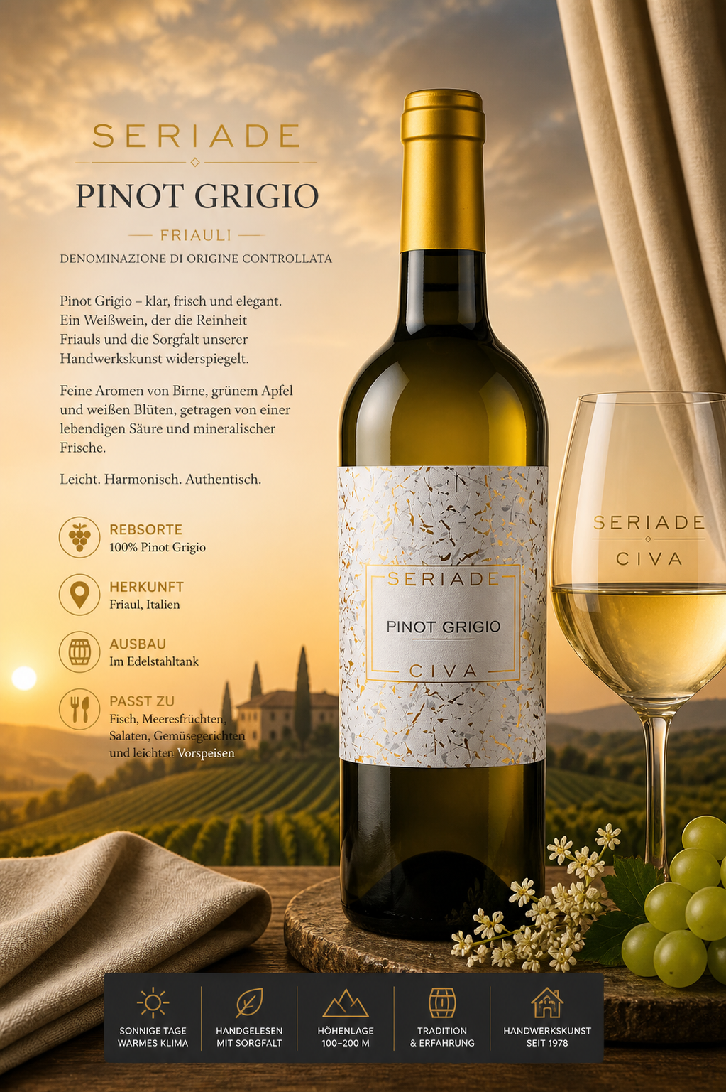 Wein, Pinot Grigio, Weißwein, Flasche, Etikett