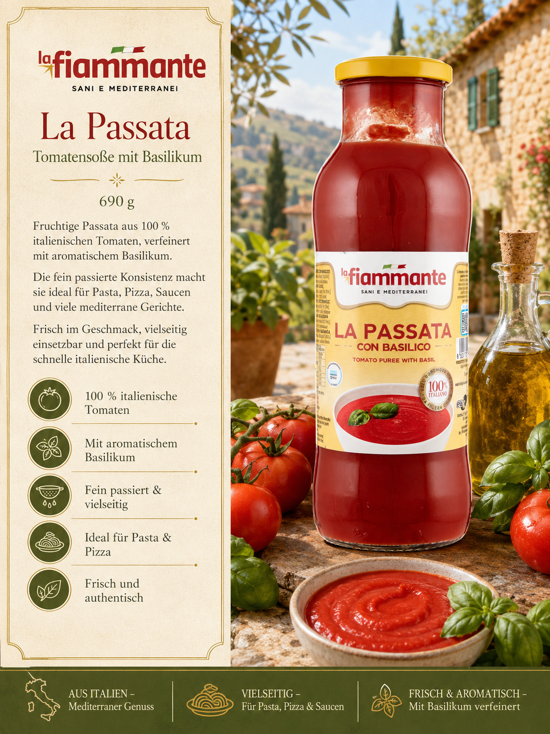 Tomatensauce, Basilikum, Glasflasche, La Passata, Italienische Küche