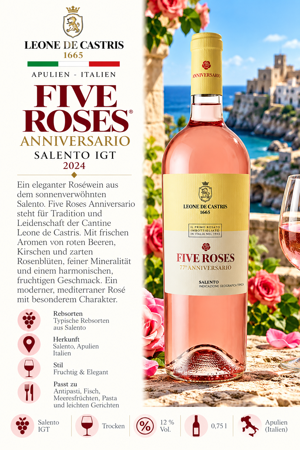 rosé, weisswein, fünf rosen, salento, anniversario
