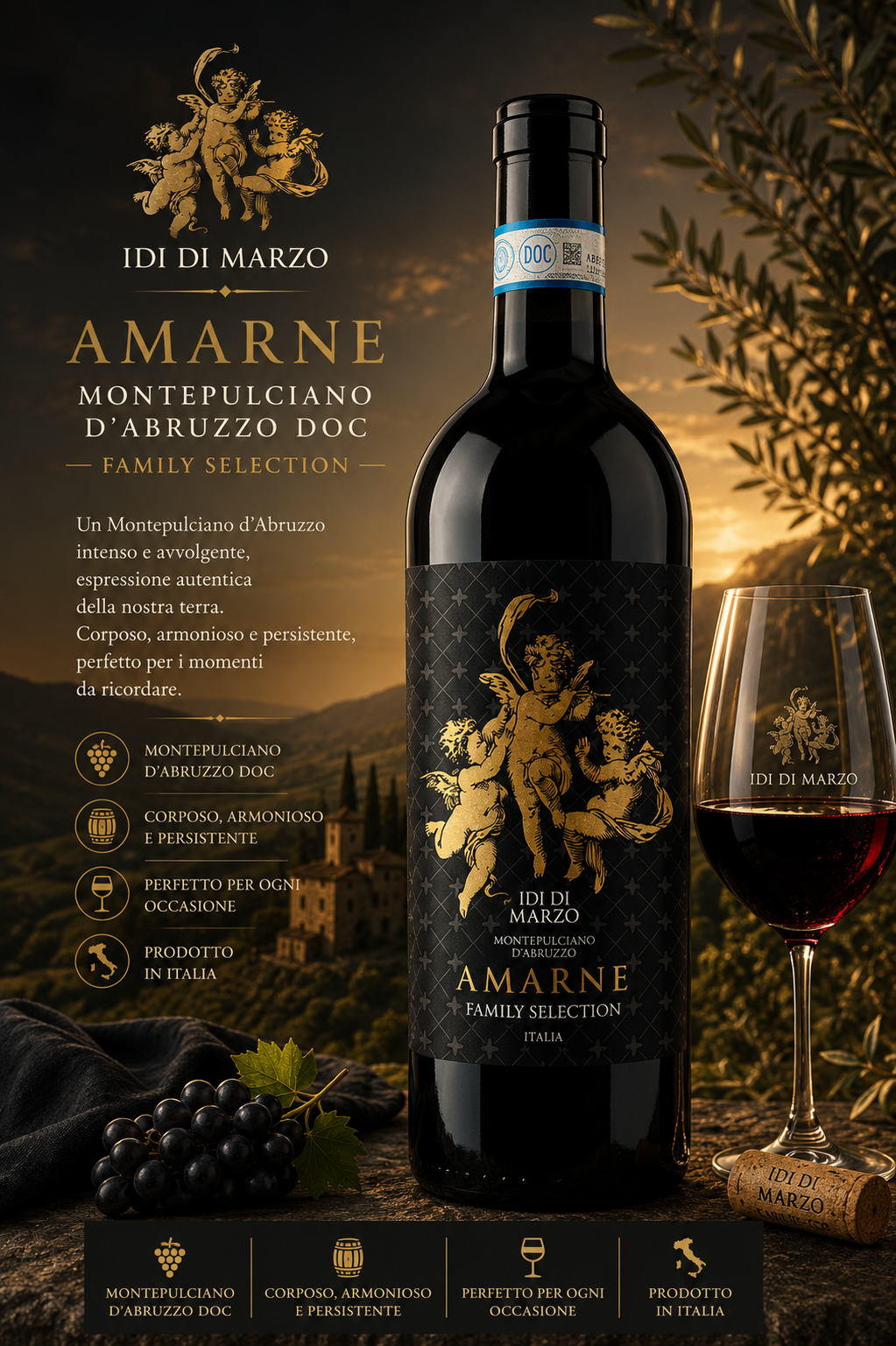 Rotwein, Amarone, Montepulciano d'Abruzzo, Flasche, Weinglas