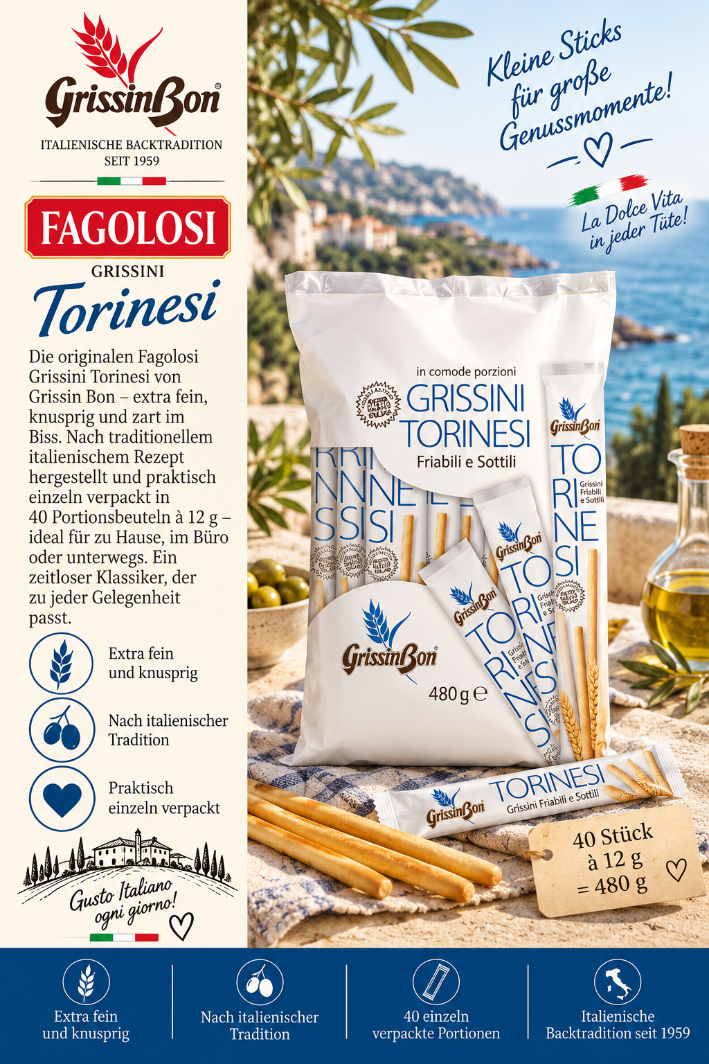Grissini, Torinesi, GrissinBon, Italianische Backtradition, 480 g
