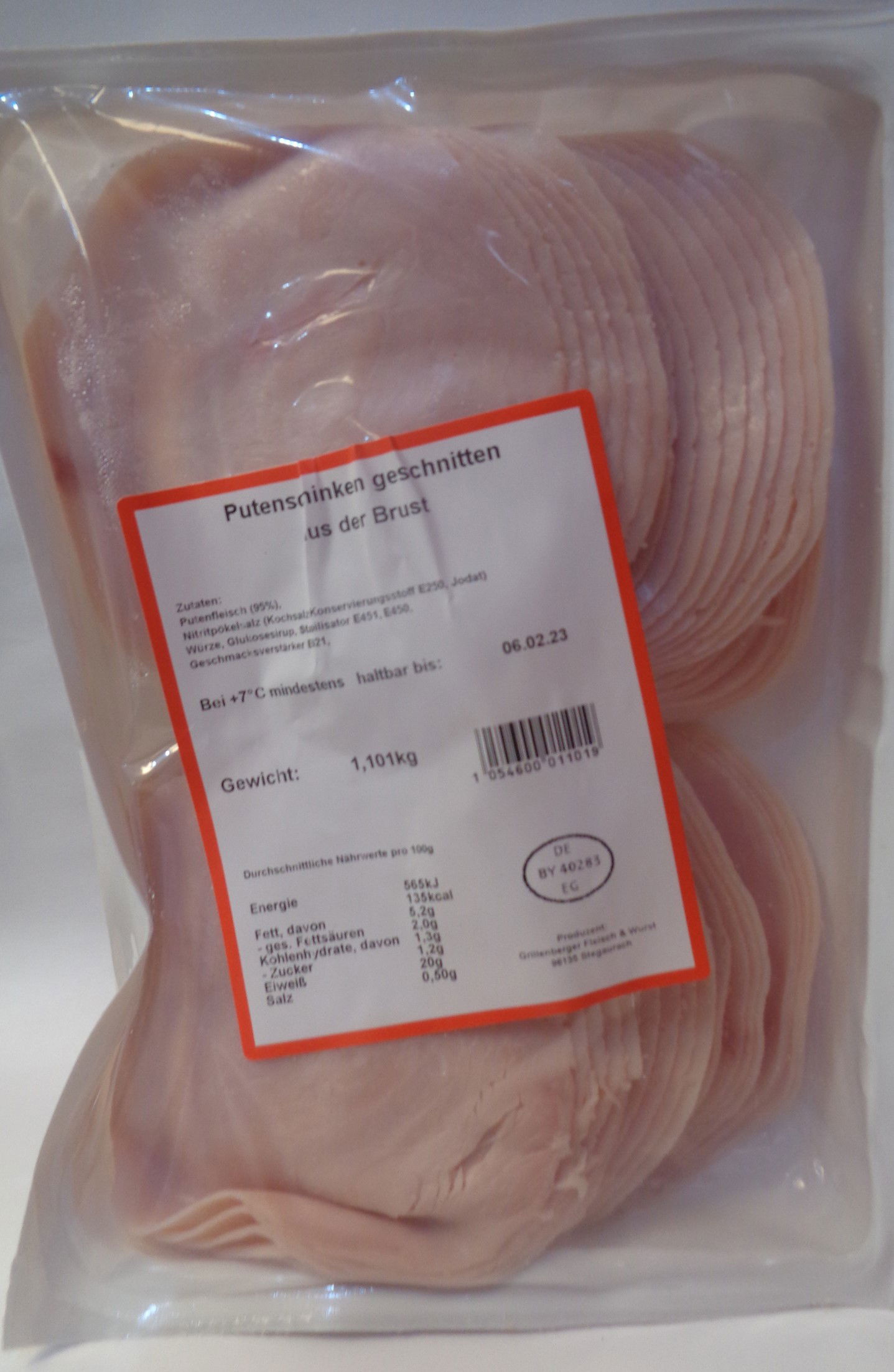 Putenschinken geschnitten aus der Brust ca1 Kg