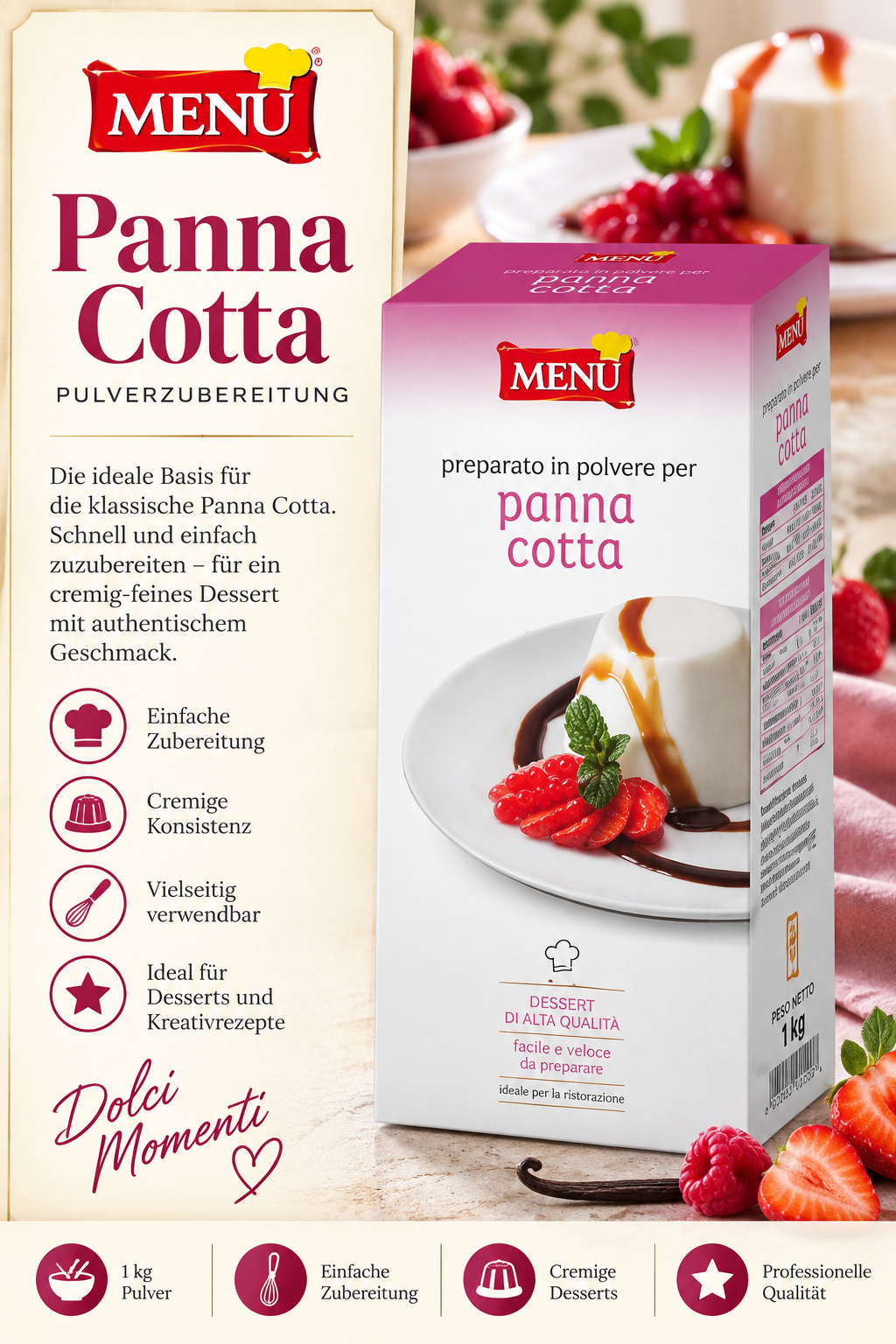 Panna Cotta, Pulver, Dessertmix, Küche, Lebensmittelzubereitung