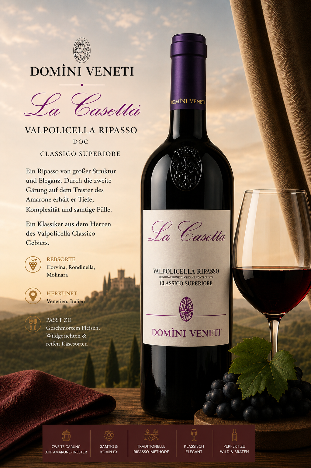 wein, flasche, valpolicella, roterwein, glaswein