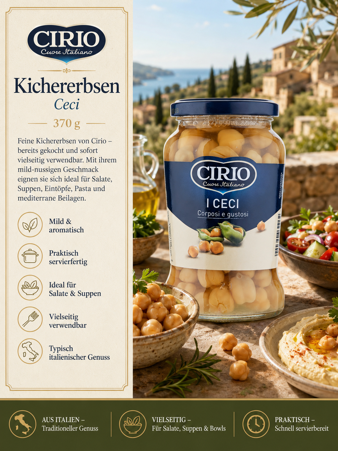 Kichererbsen, Glas, Italienisch, Salat, Suppe