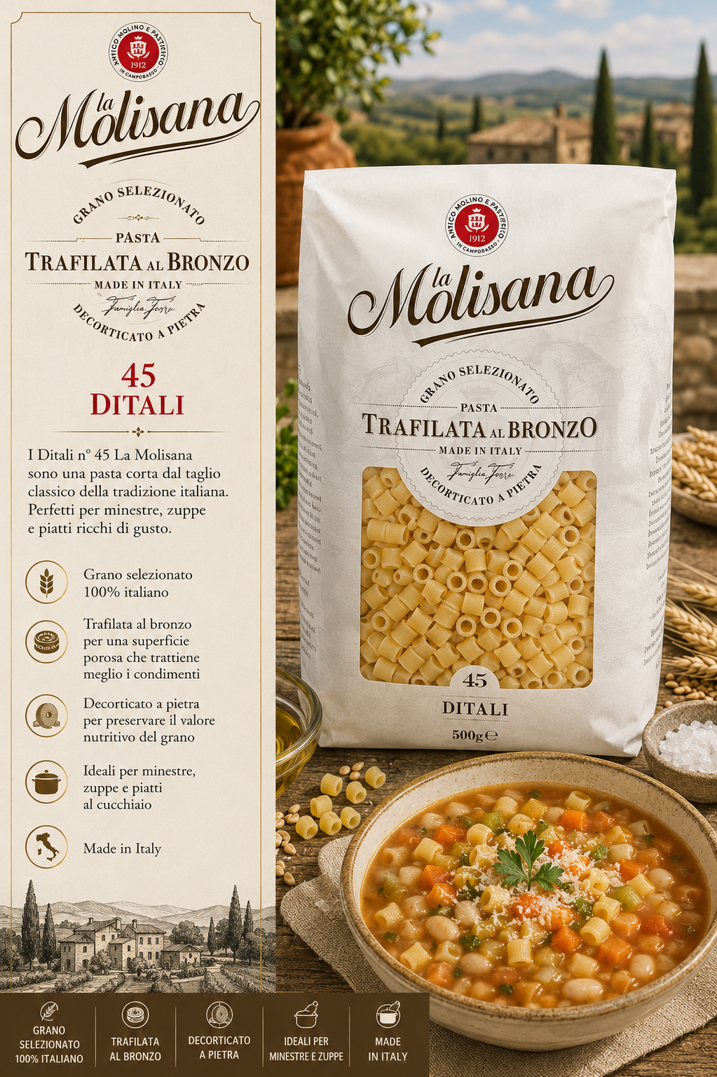 Pasta, Trafilata, Bronzo, Italienisch, Ditalini