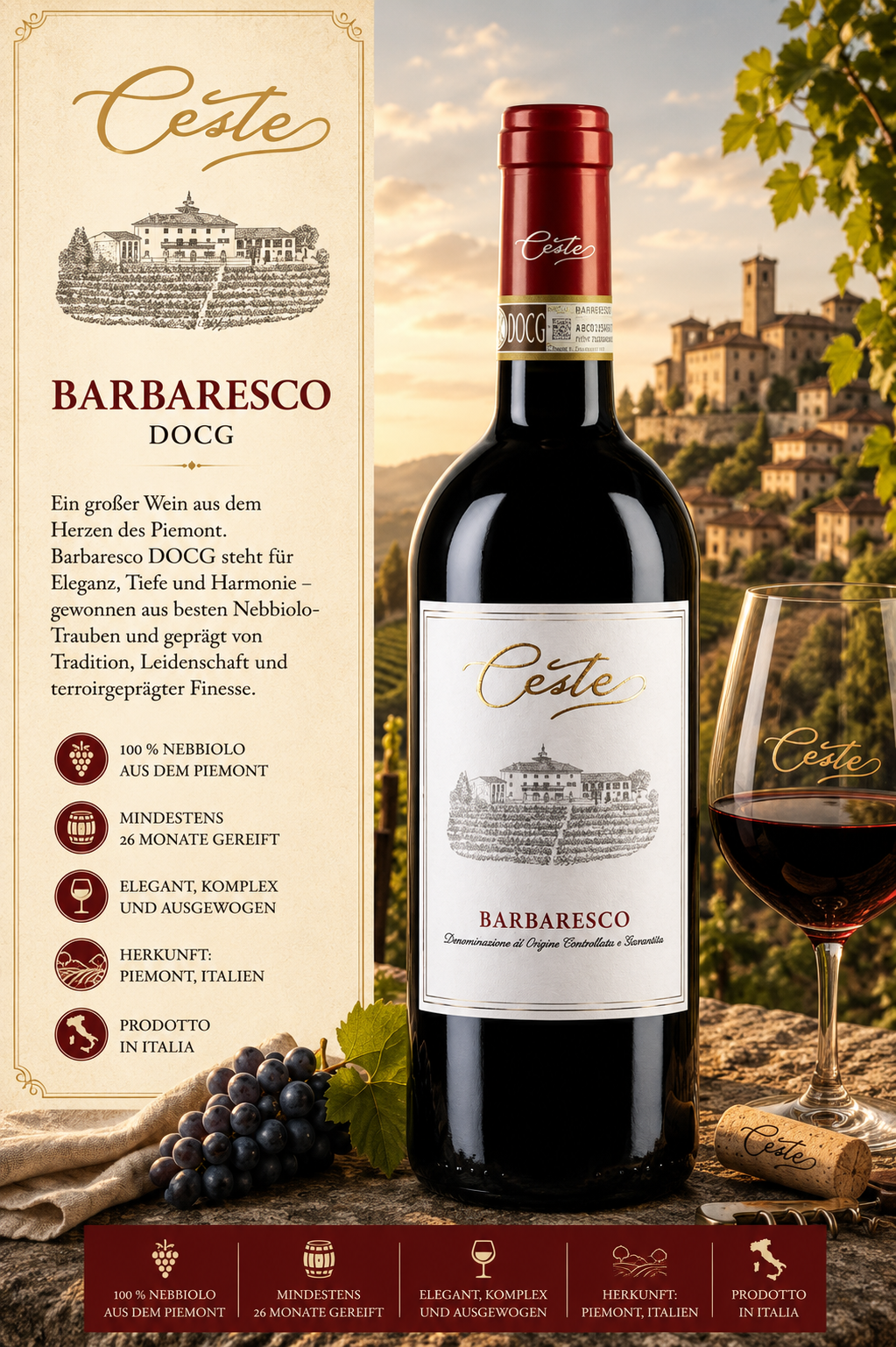 Wein, Rotwein, Barbaresco, Nebbiolo, Italienischer Wein