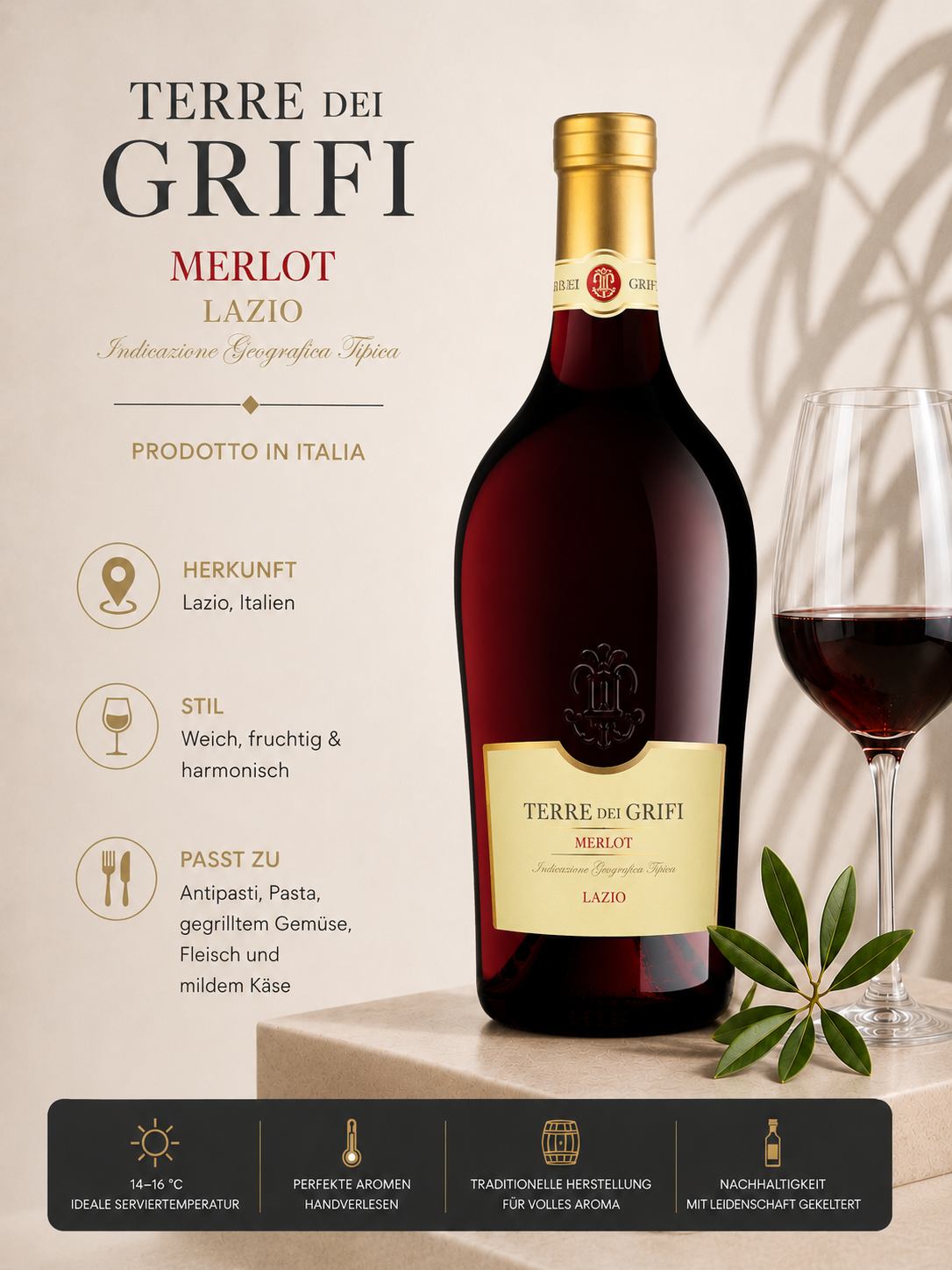 Merlot, Weinflasche, Rotwein, Italien, Terre dei Grifi