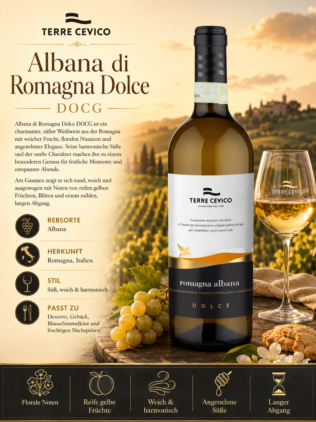 Weißwein, Italien, Romagna, Dolce, Weinflasche