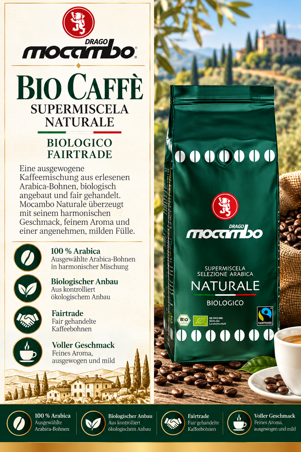 bio, kaffee, mocambo, bio-caffè, naturale
