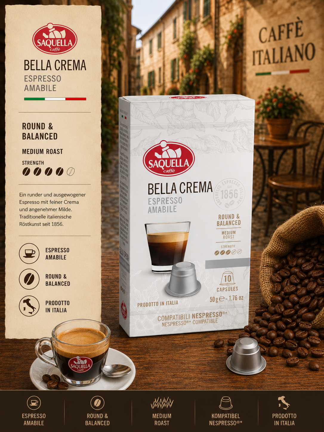 espresso, kafe, bella crema, runde & ausgewogen, mittelröstung