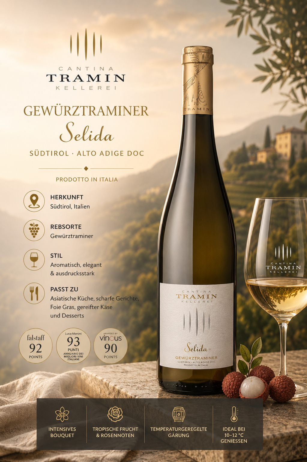 Weißwein, Gewürztraminer, Flasche, Kellerei, Selida