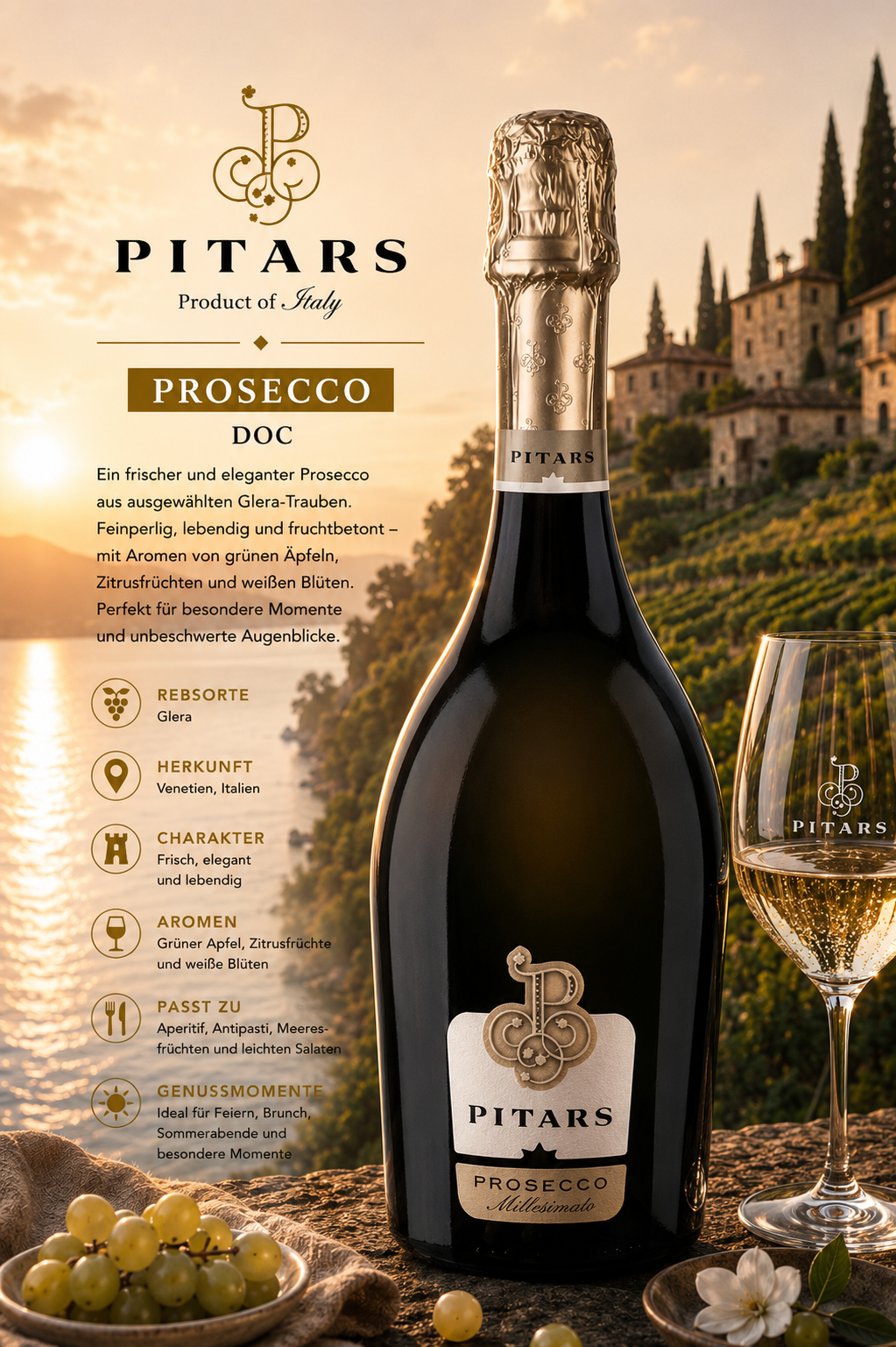 Prosecco, Sekt, Flasche, Glas, Italien