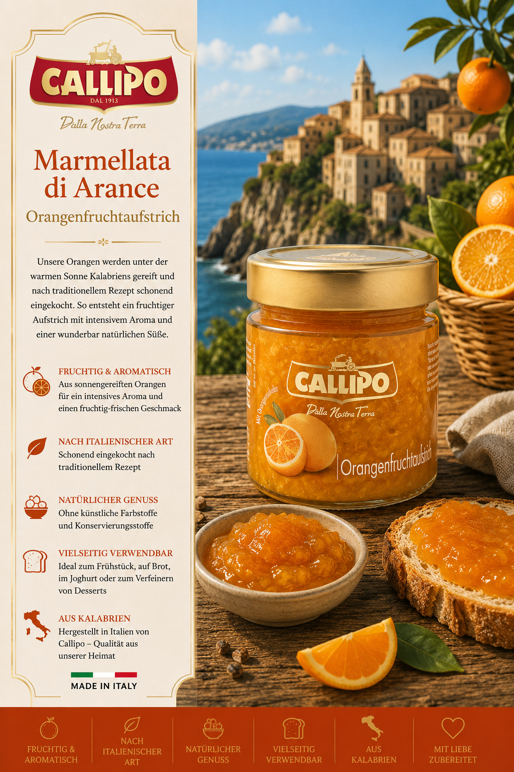 Marmelade, Orangen, Glas, Golddeckel, Kalabrien