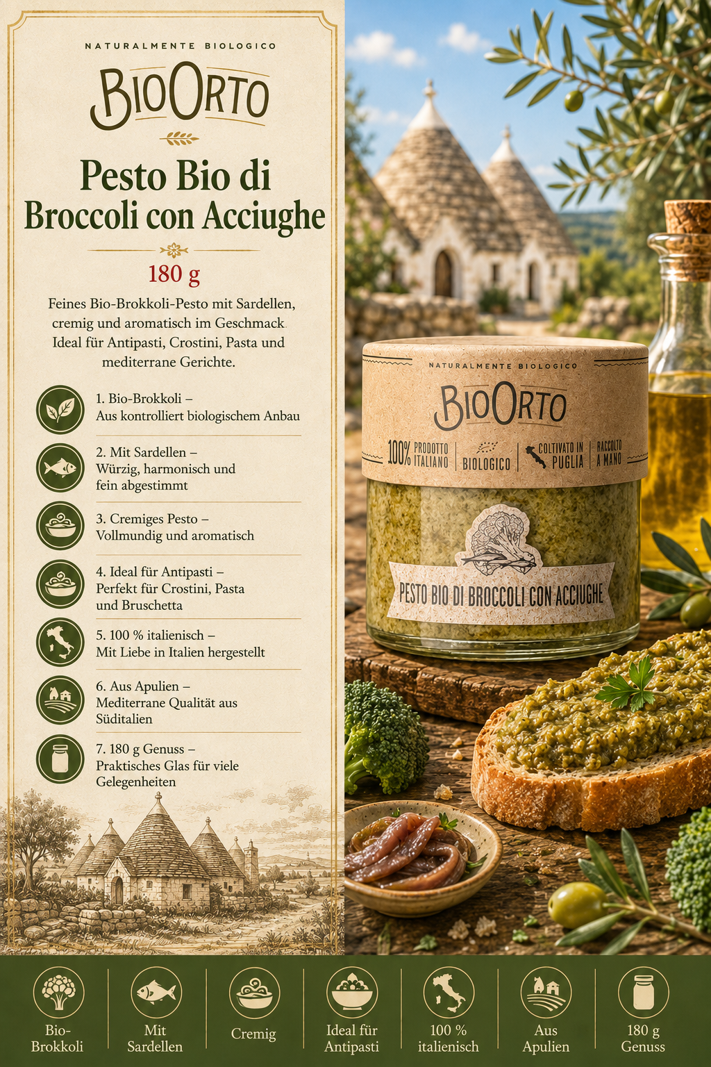 Pesto, Brokkoli, Acciughe, Bio, Glasverschluss?