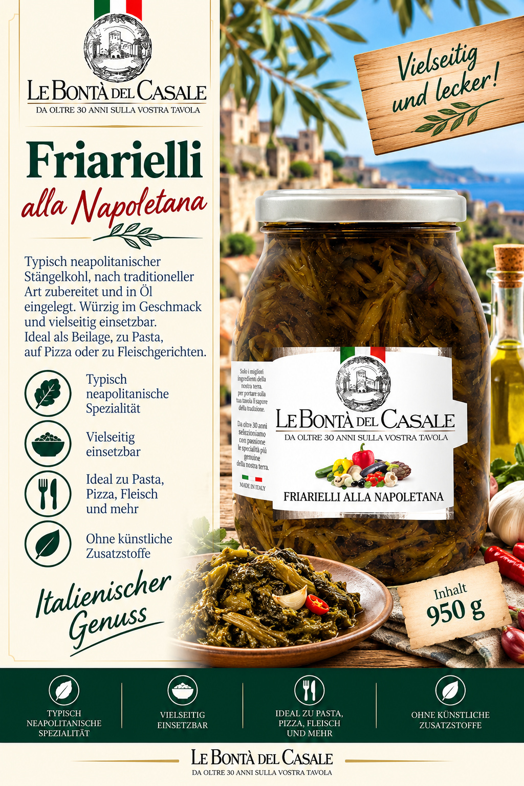 Glas-Gefäß, Spezialität, Napolitaner, Frijarielli, Italienischer Genuss