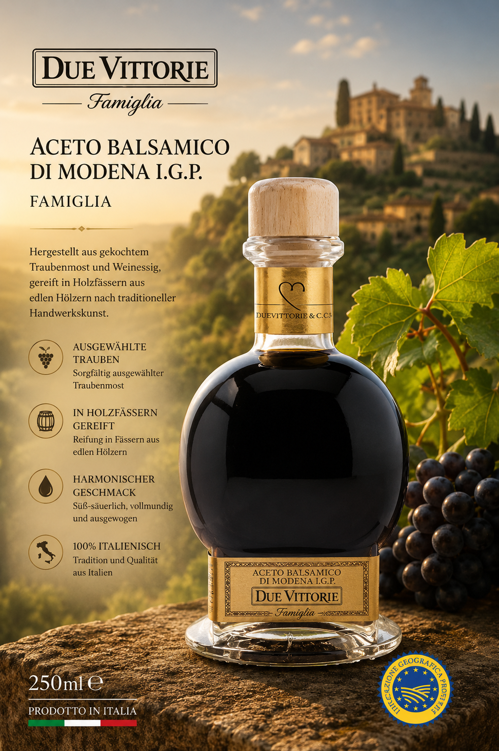 Aceto balsamico, Vinäger, Balsamico, Glasflasche, Italien
