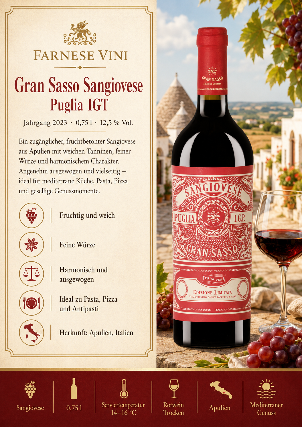 Sangiovese, Gran Sasso, Puglia I.G.P., Rotwein, Weinflasche