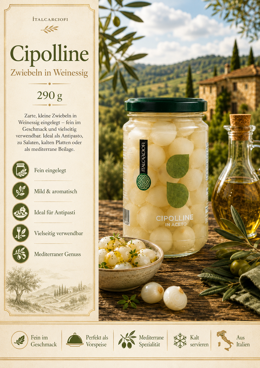 Zwiebeln, Kleine Zwiebeln, In Aceto, Glasgefäß, Italcarfio, Mediterrane Beilage