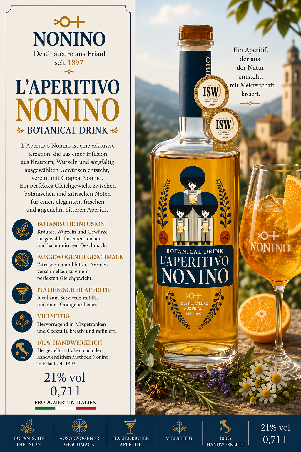 Botanischer Drink, Aperitif, Nonino, Destillat, Infusion