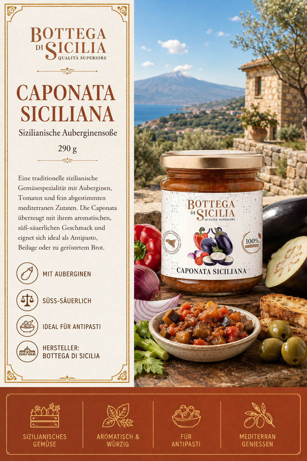 Caponata, Capponata Siciliana, Auberginenpasta, Glas jar, Tomaten
