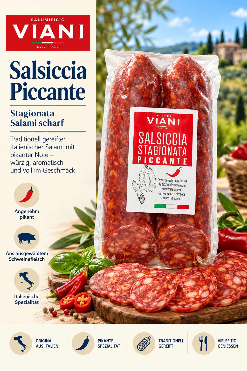 Salsiccia, Piccante, Salami, Stagionata, Italienische Spezialität