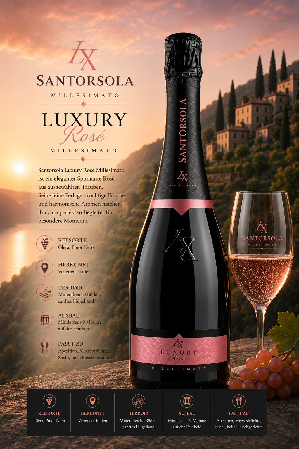 Sekt, Champagner, Rosé, Flasche, Glas