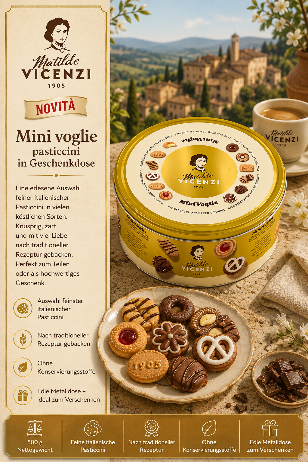 Pistazienkekse, Mini-Voglie, Italienische Kekse, Metalldose, Geschenkdose
