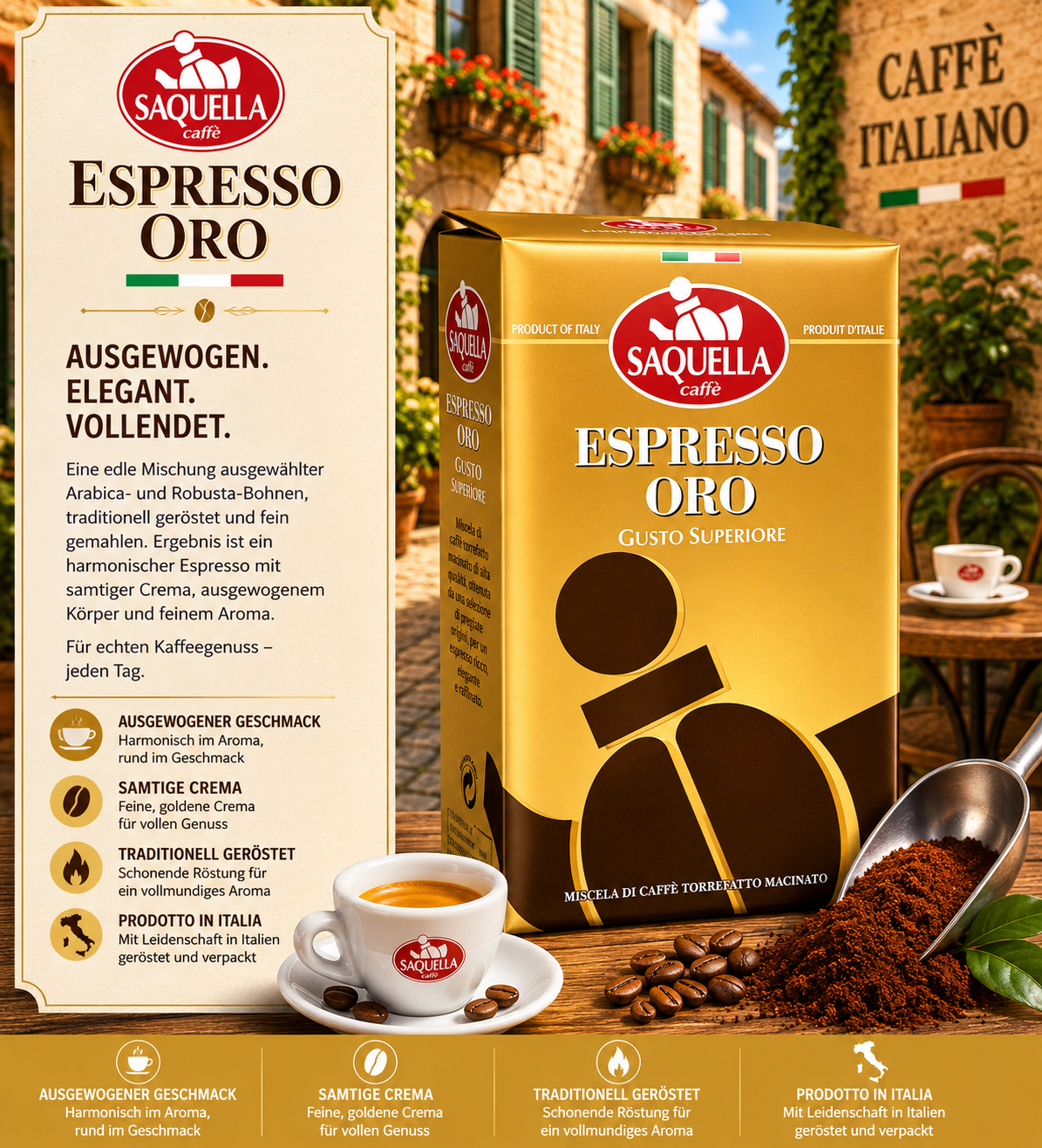 Espresso, Kaffee, Espresso Oro, Kaffeepackung, Italienisch