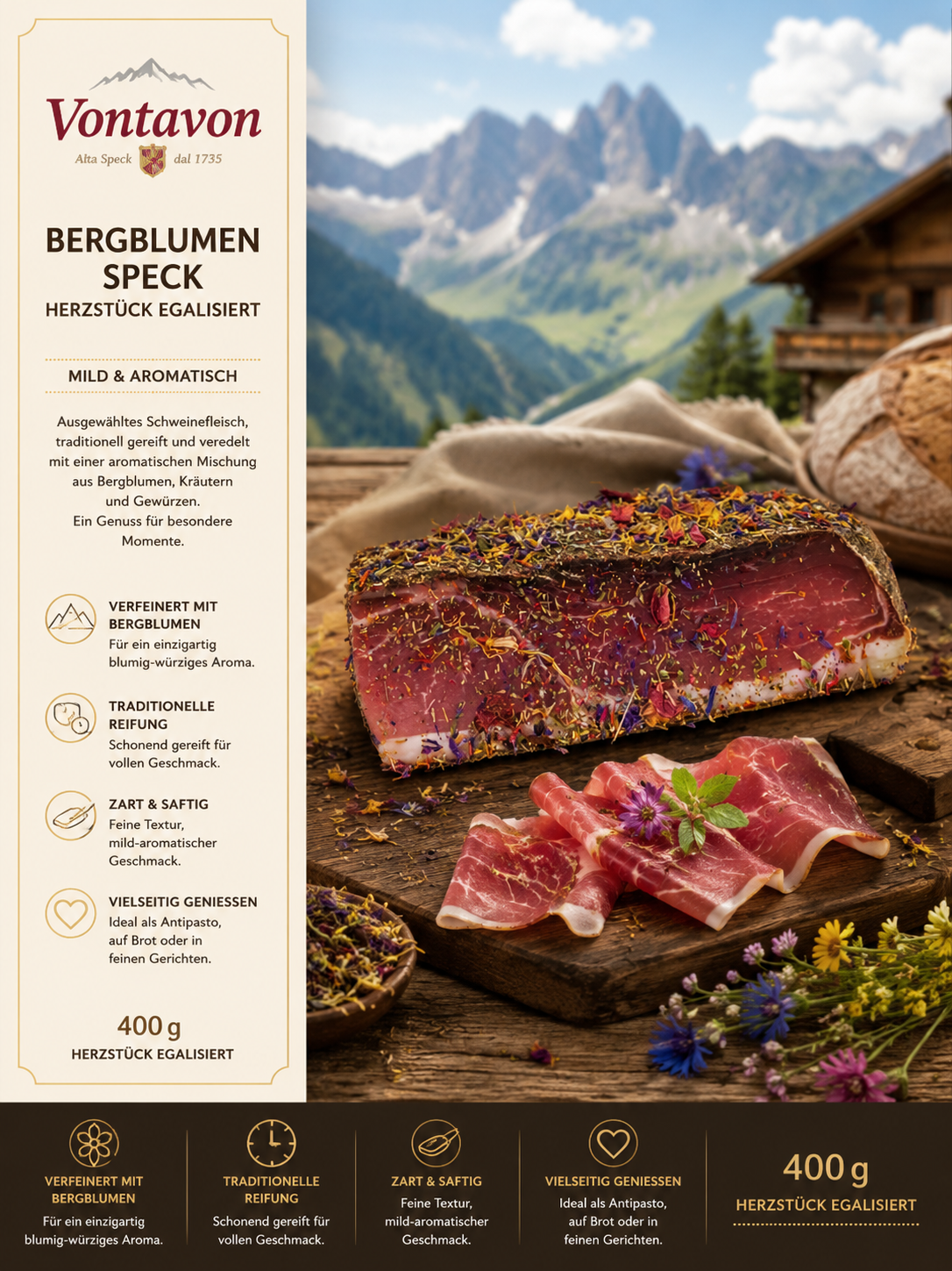 Rohschinken, Bergfrische, Gewürz, Speck, 400 g