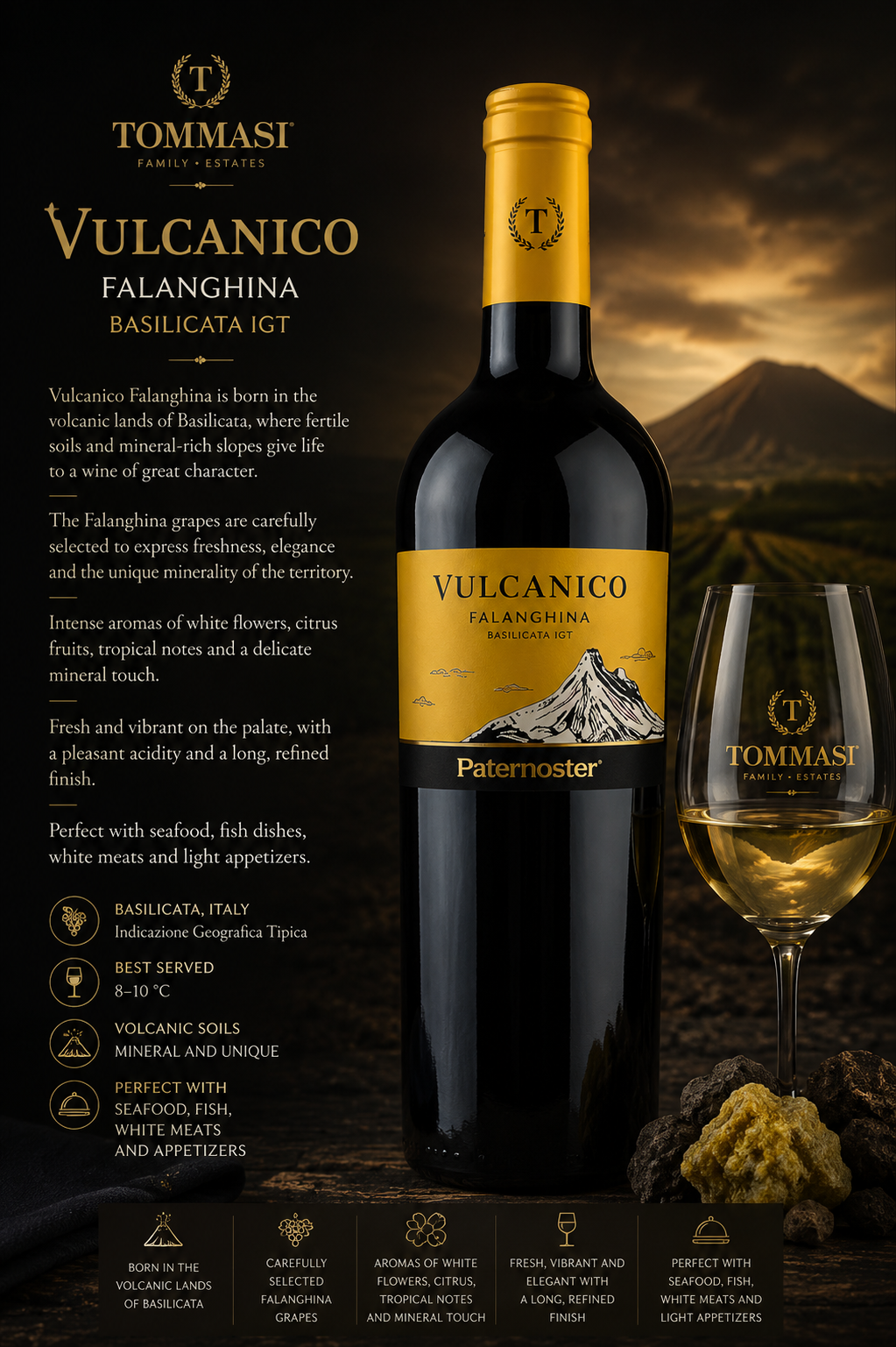 Weinhals, Volcano Wine, Falanghina, Basaltische Böden, Glasset