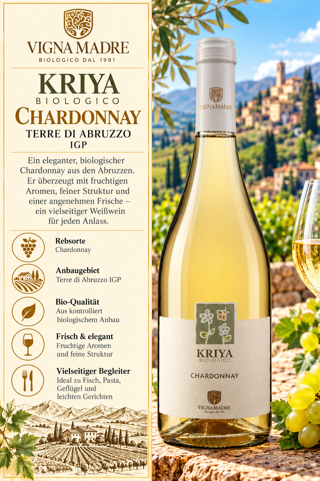 Weißwein, Chardonnay, KRIYA, Biologico, Terre di Abruzzo