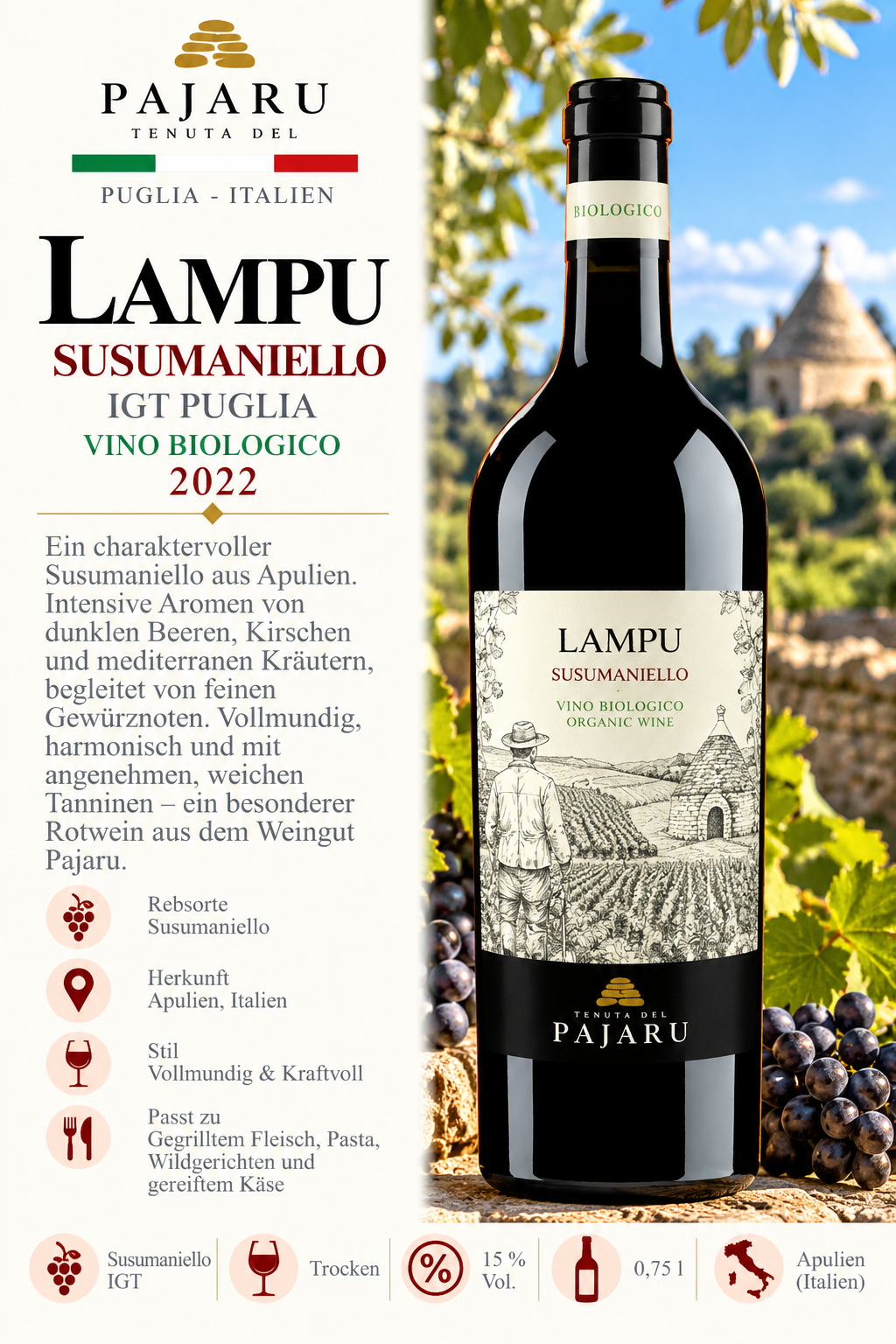 wein, rotwein, biologisch, lampu, susumaniello