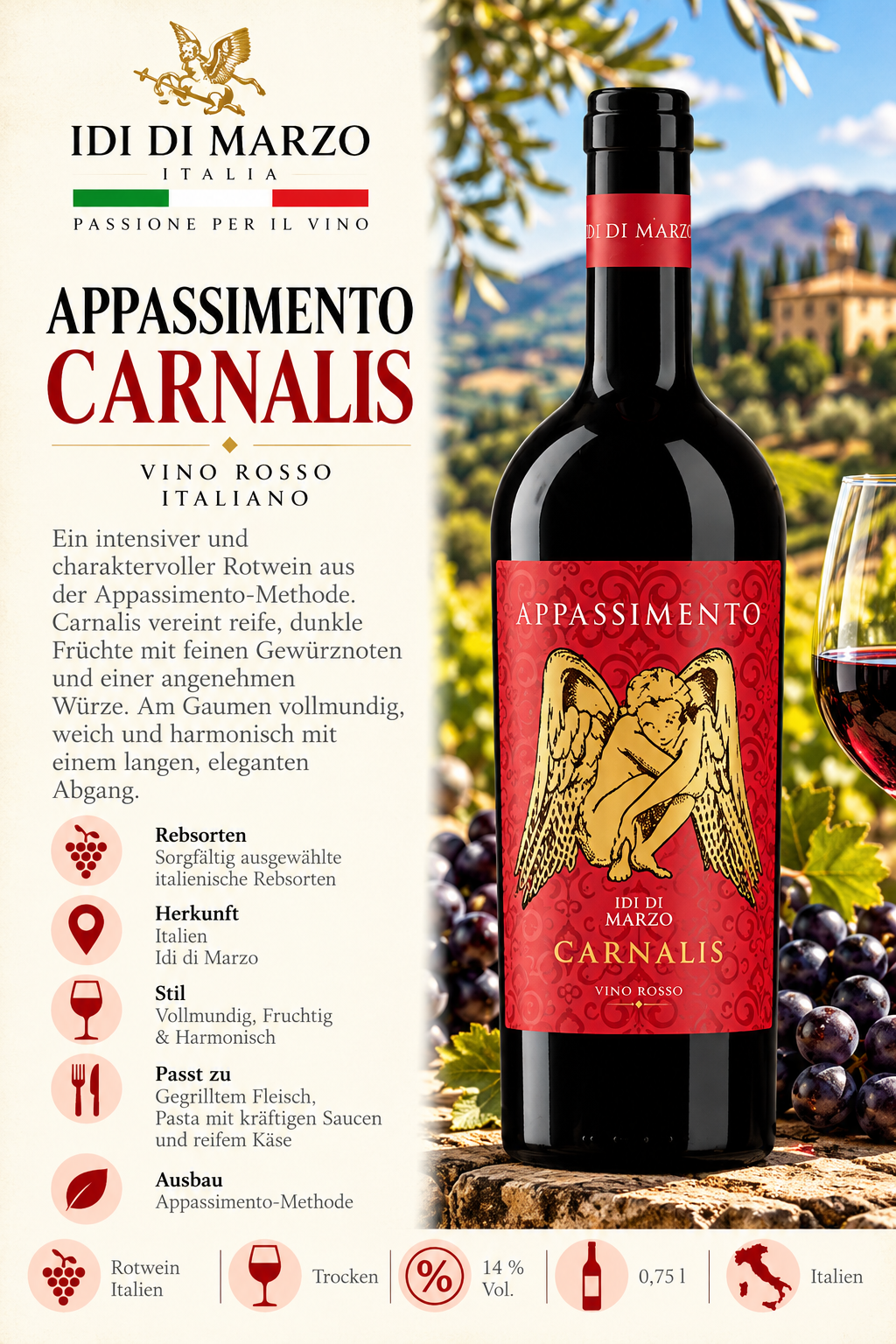 Wein, Rotwein, Italien, Carnalis, Idi di Marzo