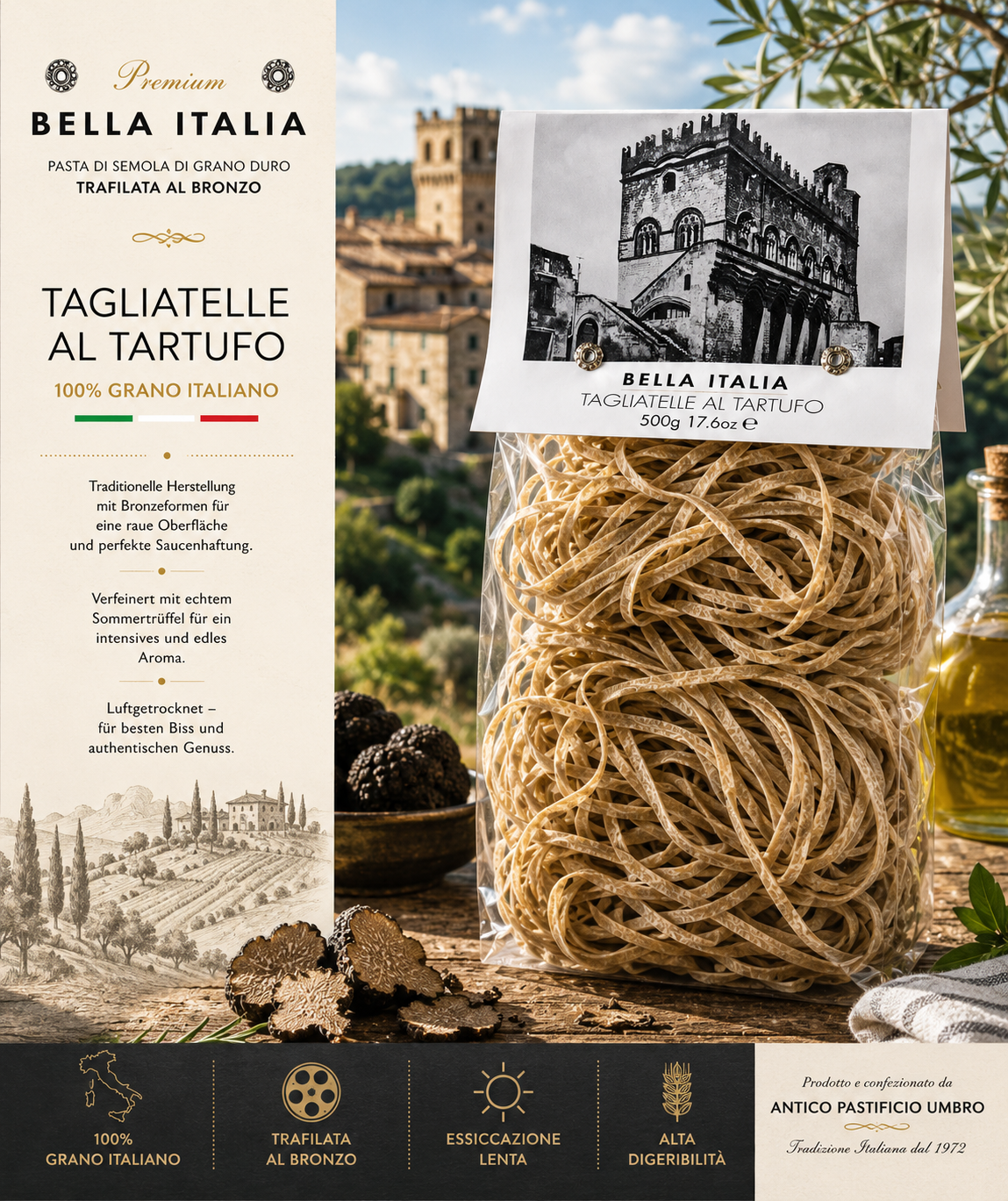 pasta, tagliatelle, grano italiano, bronze-die, pasta fresca